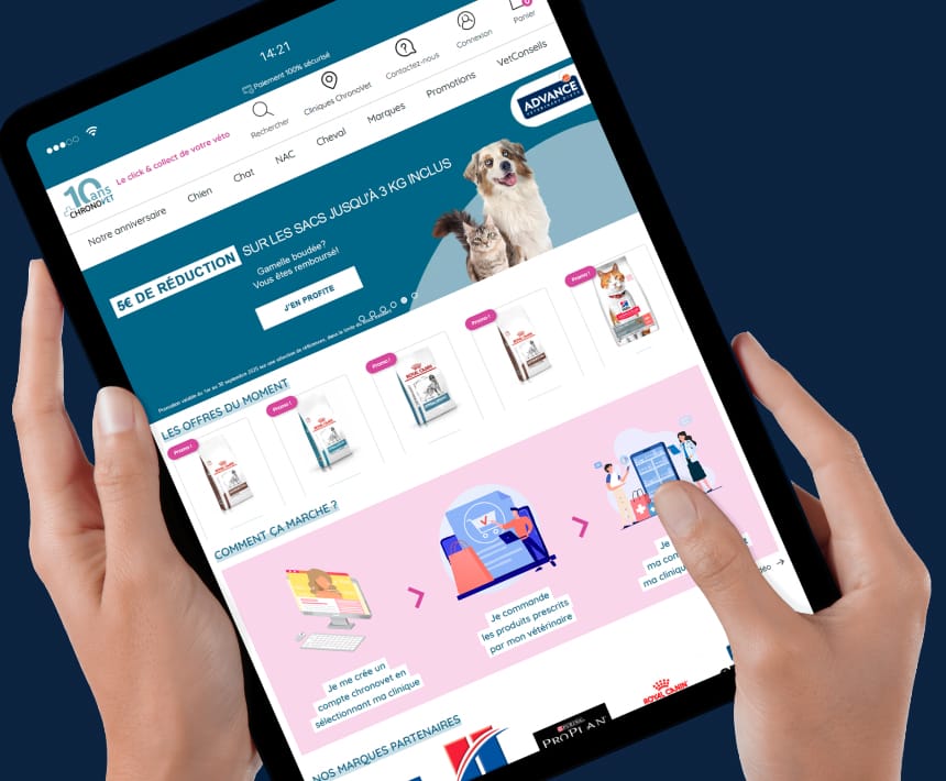 Tablette avec site boutiquer Vetesia page d'accueil